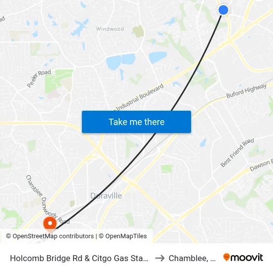 Holcomb Bridge Rd & Citgo Gas Station to Chamblee, GA map