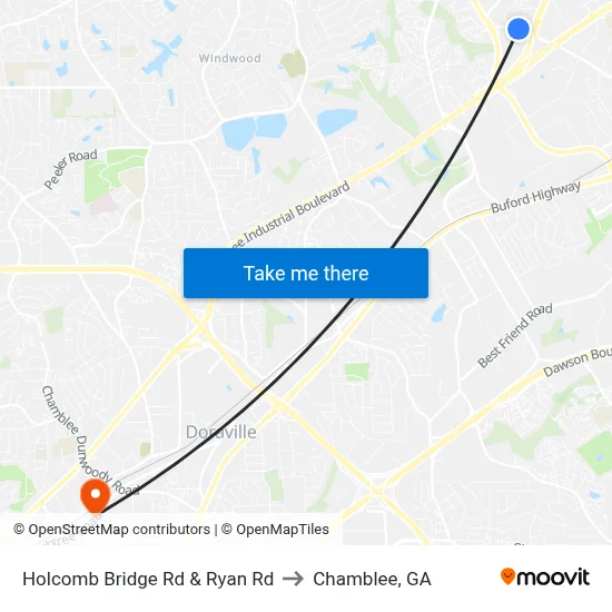 Holcomb Bridge Rd & Ryan Rd to Chamblee, GA map