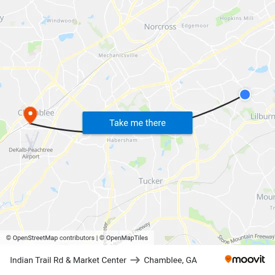 Indian Trail Rd & Market Center to Chamblee, GA map