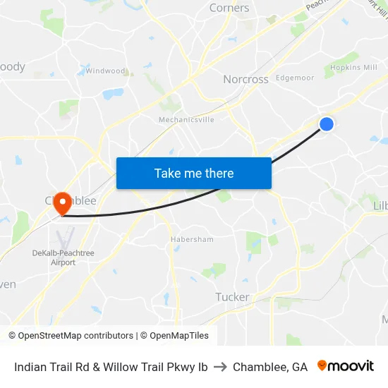 Indian Trail Rd & Willow Trail Pkwy Ib to Chamblee, GA map