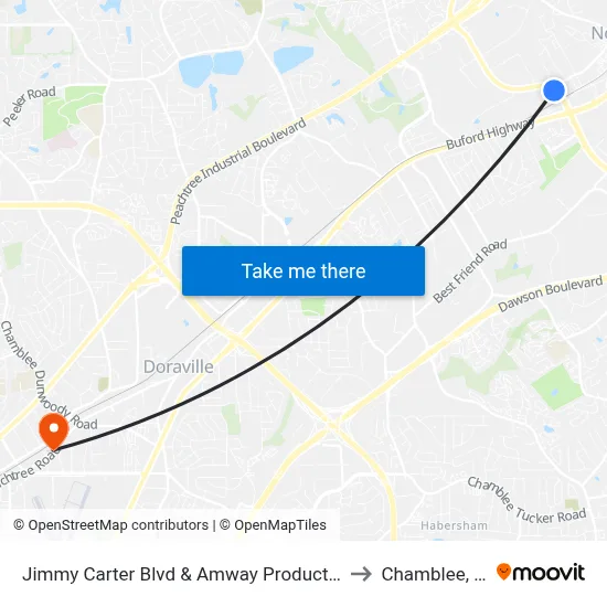 Jimmy Carter Blvd & Amway Products Dist to Chamblee, GA map