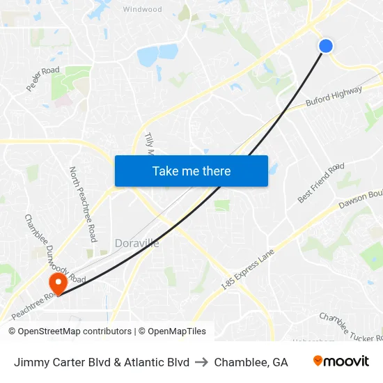 Jimmy Carter Blvd & Atlantic Blvd to Chamblee, GA map