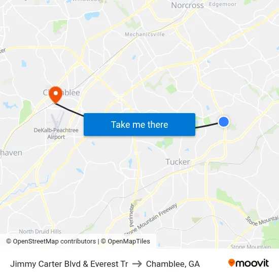 Jimmy Carter Blvd & Everest Tr to Chamblee, GA map