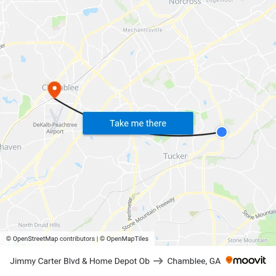 Jimmy Carter Blvd & Home Depot Ob to Chamblee, GA map