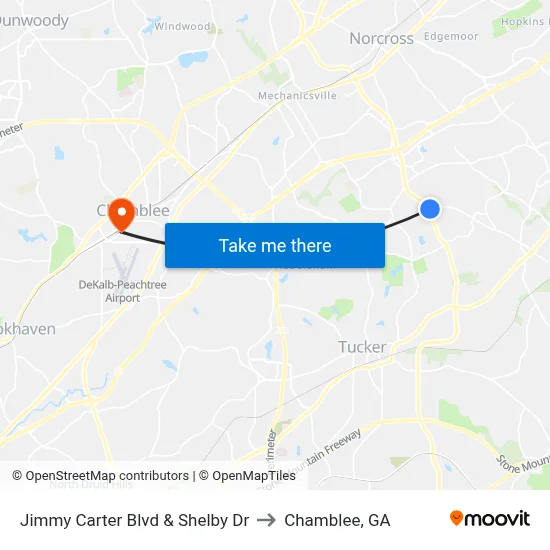 Jimmy Carter Blvd & Shelby Dr to Chamblee, GA map