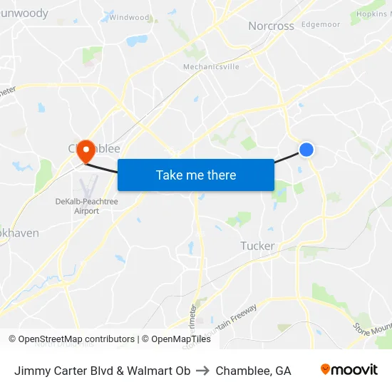 Jimmy Carter Blvd & Walmart Ob to Chamblee, GA map