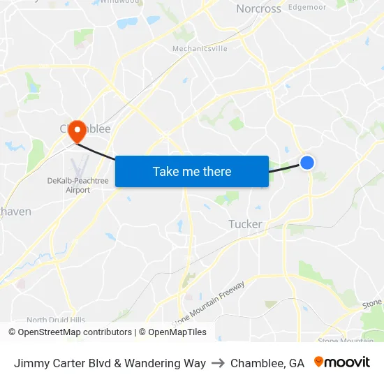Jimmy Carter Blvd & Wandering Way to Chamblee, GA map