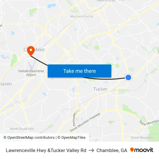 Lawrenceville Hwy &Tucker Valley Rd to Chamblee, GA map
