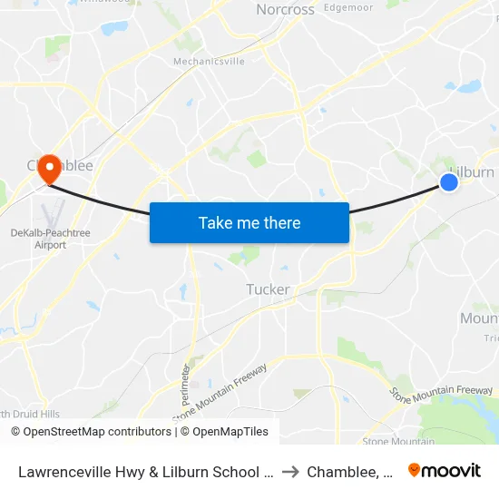 Lawrenceville Hwy & Lilburn School Rd to Chamblee, GA map