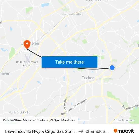 Lawrenceville Hwy & Citgo Gas Station to Chamblee, GA map