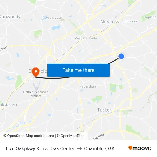 Live Oakpkwy & Live Oak Center to Chamblee, GA map