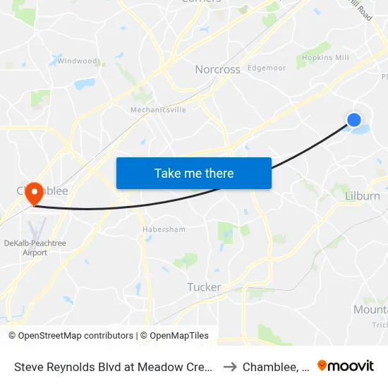 Steve Reynolds Blvd at Meadow Creek Hs to Chamblee, GA map