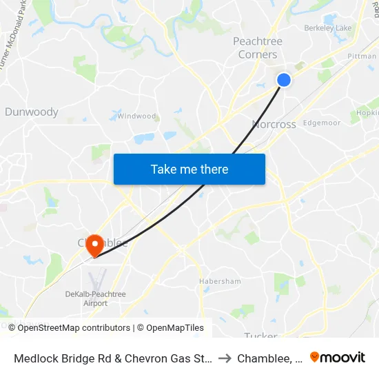 Medlock Bridge Rd & Chevron Gas Station to Chamblee, GA map