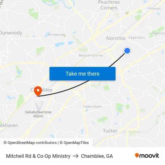 Mitchell Rd & Co-Op Ministry to Chamblee, GA map