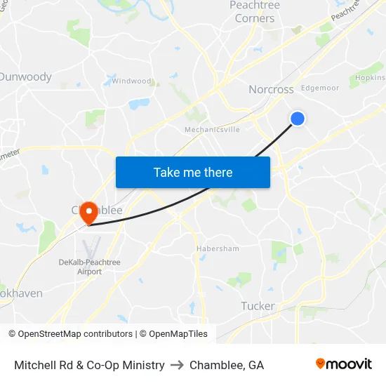 Mitchell Rd & Co-Op Ministry to Chamblee, GA map