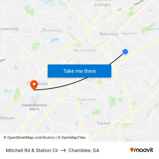 Mitchell Rd & Station Cir to Chamblee, GA map