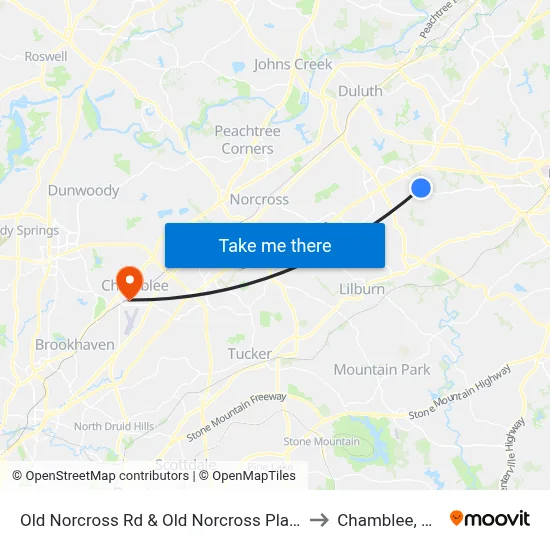 Old Norcross Rd & Old Norcross Plaza to Chamblee, GA map