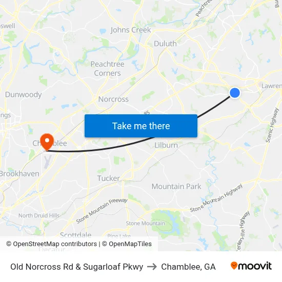 Old Norcross Rd & Sugarloaf Pkwy to Chamblee, GA map