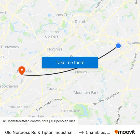 Old Norcross Rd & Tipton Industrial Dr to Chamblee, GA map