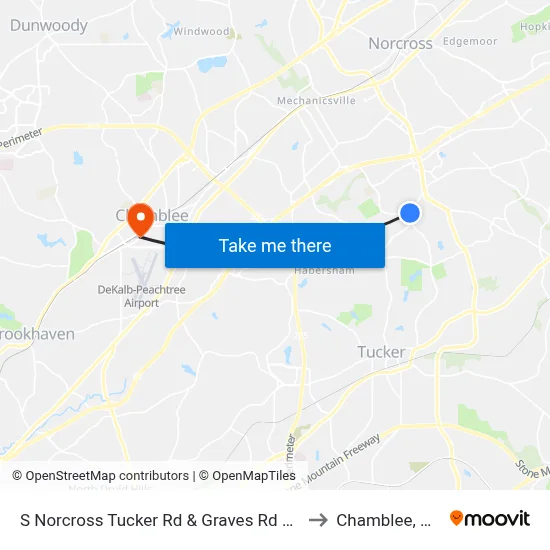 S Norcross Tucker Rd & Graves Rd Ob to Chamblee, GA map