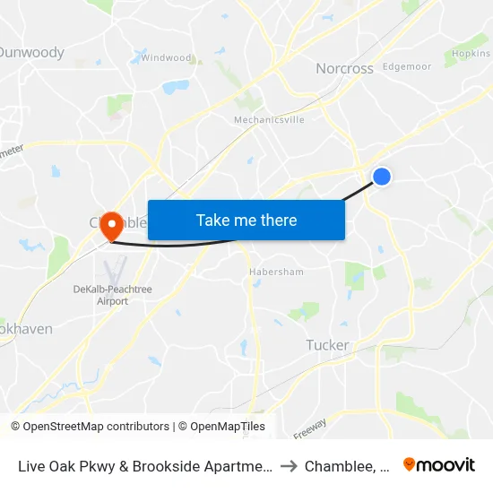 Live Oak Pkwy & Brookside Apartments to Chamblee, GA map