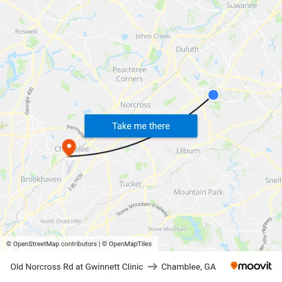 Old Norcross Rd at Gwinnett Clinic to Chamblee, GA map