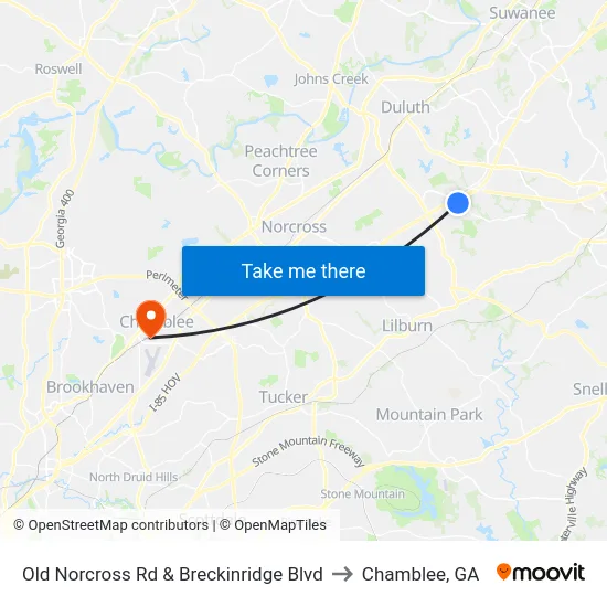 Old Norcross Rd & Breckinridge Blvd to Chamblee, GA map