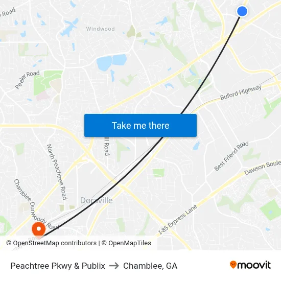 Peachtree Pkwy & Publix to Chamblee, GA map