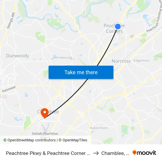 Peachtree Pkwy & Peachtree Corner Cir Ib to Chamblee, GA map