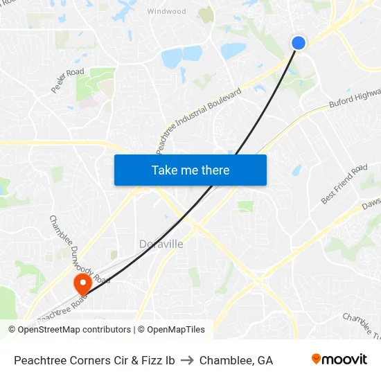 Peachtree Corners Cir & Fizz Ib to Chamblee, GA map
