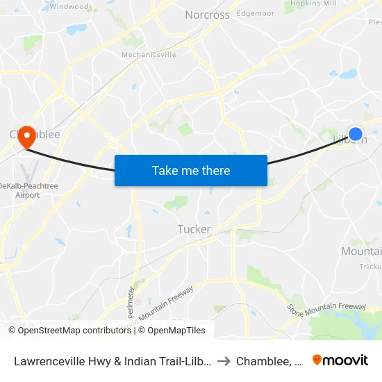 Lawrenceville Hwy & Indian Trail-Lilburn to Chamblee, GA map