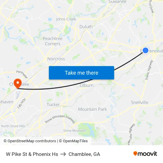 W Pike St & Phoenix Hs to Chamblee, GA map