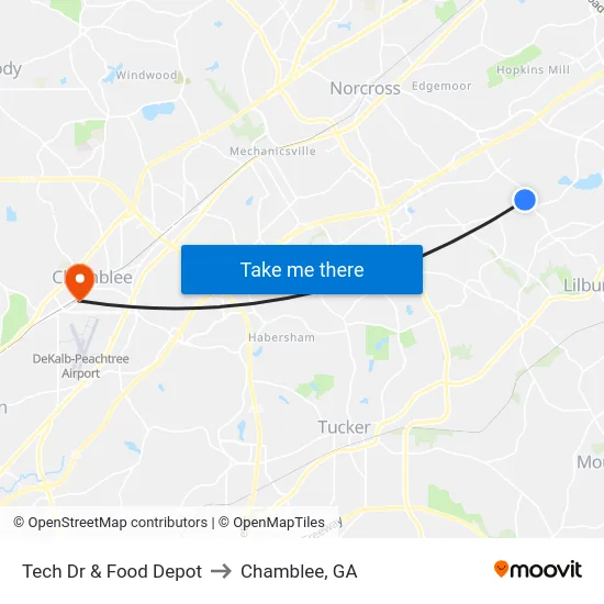 Tech Dr & Food Depot to Chamblee, GA map