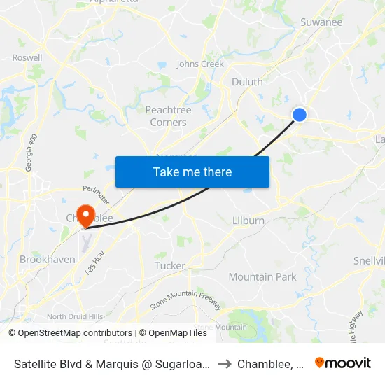 Satellite Blvd & Marquis @ Sugarloaf Ib to Chamblee, GA map