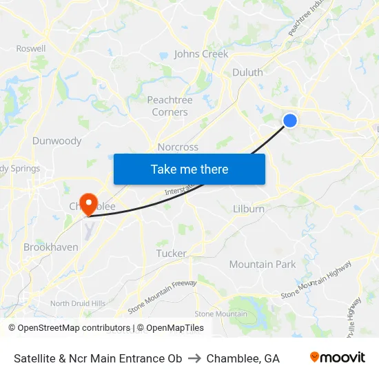 Satellite & Ncr Main Entrance Ob to Chamblee, GA map