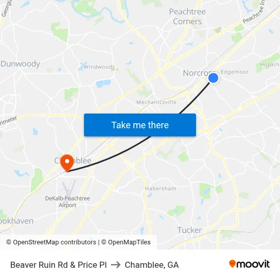 Beaver Ruin Rd & Price Pl to Chamblee, GA map