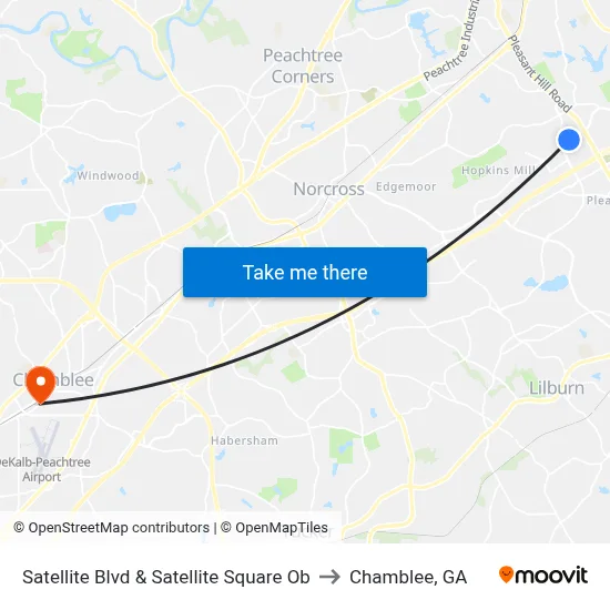Satellite Blvd & Satellite Square Ob to Chamblee, GA map