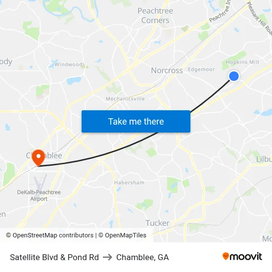 Satellite Blvd & Pond Rd to Chamblee, GA map