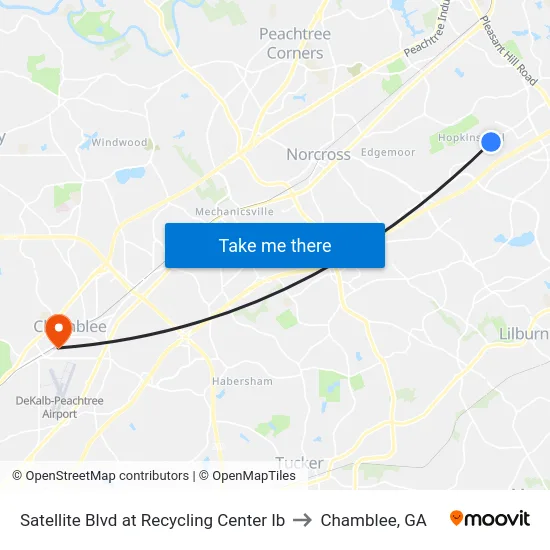 Satellite Blvd at Recycling Center Ib to Chamblee, GA map