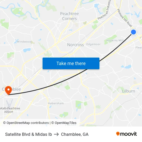 Satellite Blvd & Midas Ib to Chamblee, GA map