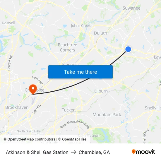 Atkinson & Shell Gas Station to Chamblee, GA map