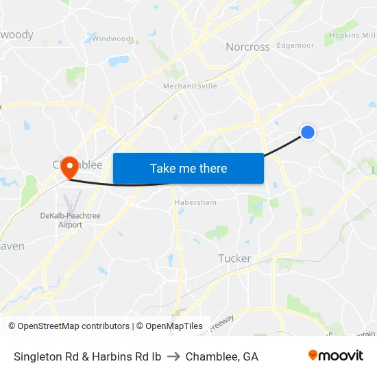 Singleton Rd & Harbins Rd Ib to Chamblee, GA map