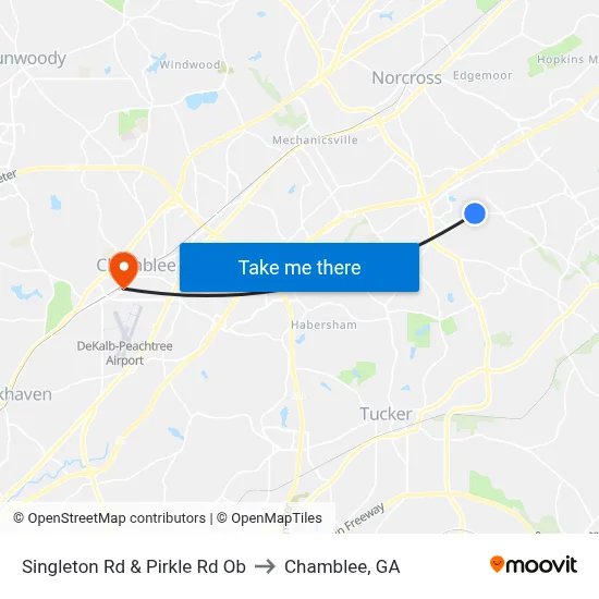 Singleton Rd & Pirkle Rd Ob to Chamblee, GA map