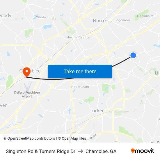 Singleton Rd & Turners Ridge Dr to Chamblee, GA map