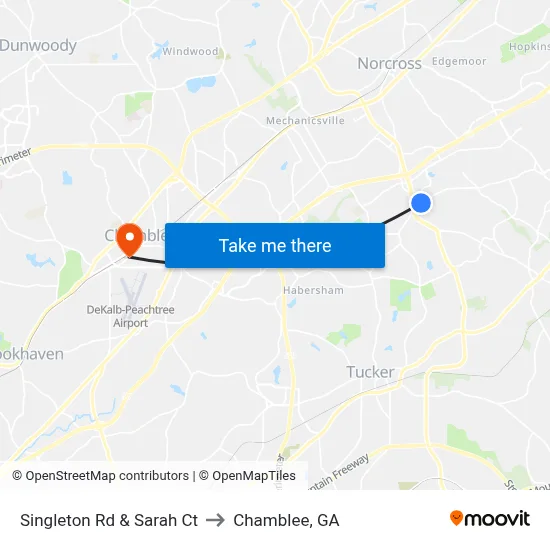 Singleton Rd & Sarah Ct to Chamblee, GA map