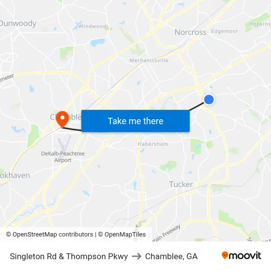 Singleton Rd & Thompson Pkwy to Chamblee, GA map
