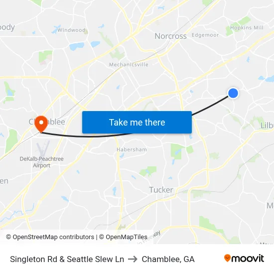 Singleton Rd & Seattle Slew Ln to Chamblee, GA map