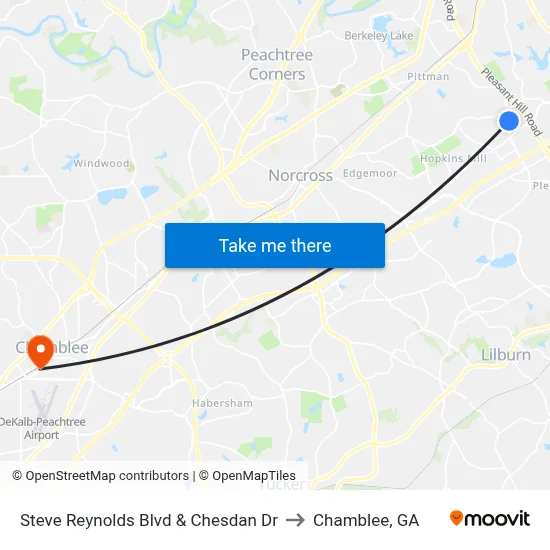 Steve Reynolds Blvd & Chesdan Dr to Chamblee, GA map