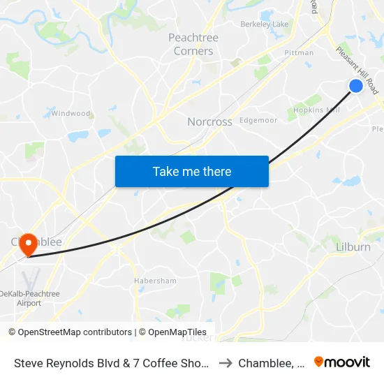 Steve Reynolds Blvd & 7 Coffee Shop Ob to Chamblee, GA map