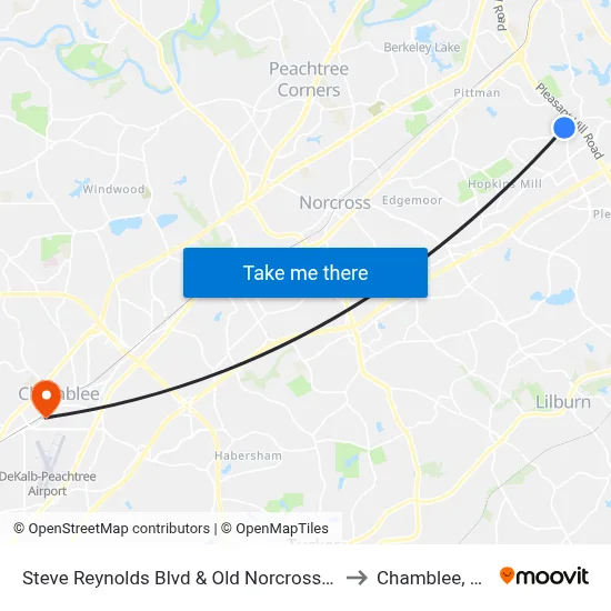Steve Reynolds Blvd & Old Norcross Rd to Chamblee, GA map